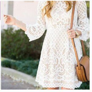 Eliza J. Bell Sleeve Lace Dress Fit Flare in White (533)